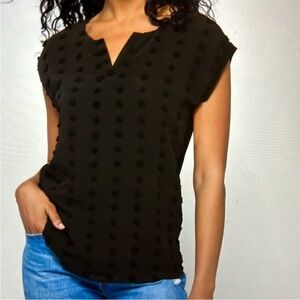 Papermoon Reece black cap sleeve mixed texture blouse